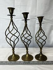 Vintage Brass Candlestick Holders with Spiral Twist 3 In Set picture