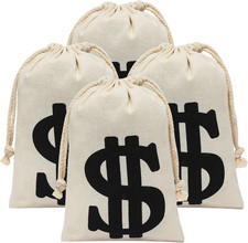 4 Pack Canvas Natural Money Bag Pouch with Drawstring Closure for Party Favor picture