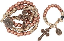 St. Michael Heavy Duty Rosaries Set Copper Beads Set Medal & Pardon Cross picture