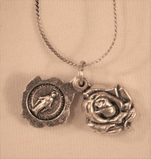 Large Sculpted Rose Miraculous Mary Immaculate Slider Locket Silvertone Necklace picture