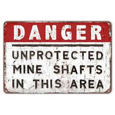 Vintage Tin Metal Sign Decor Danger Mine Shafts Metal Sign Wall Plaque picture