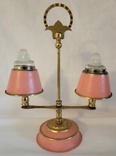 Kitschy Pink Metal Brass Glass Salt Pepper Shakers Vtg Retro picture