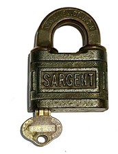 Vintage SARGENT New Haven CT Heavy Duty Steel PADLOCK w Original Key WORKS picture