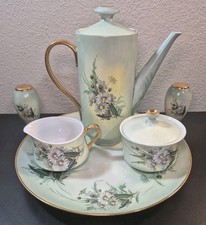 Vintage 1970 Set (6 Pc) Hand Painted Green & Gold Daisy Marked 1970 Grene. Photo picture