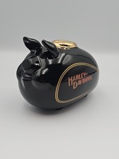 Vtg Harley Davidson Black & Gold Ceramic Piggy Bank 2002 picture
