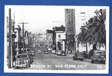 SAN PEDRO CALIFORNIA BEACON STREET SCENE VINTAGE REAL PHOTO POSTCARD VIEW picture