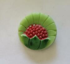 Round Green Milk Glass Red Berries Shank Vintage Buttons 30L - 3/4