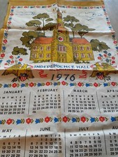 Vintage 1976 Independence Hall Bicentennial Linen Calendar Towel Unused 15x27
