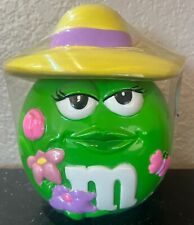 Vintage M&M's Green Easter Bonnet Hat Butterfly Ceramic Cookie Candy Jar SEALED picture