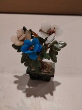 Vintage Jade Stone Bonsai Tree Flowers Miniature Figurine Ornament picture