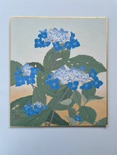 Japanese Art Board Vtg Shikishi Paper Printed Picture Mountain Hydrangea  picture