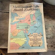 Vintage 1928 Metropolitan Life Health Exercises Chart Fold-Out Poster picture
