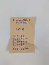 McLellan's Dime Store Receipt Rare 1957 Vintage Paper Ephemera Memorabilia  picture
