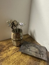 12 Piece Vintage Mexico Alpaca Silver Plated Cocktail Picks Forks With Holder . picture