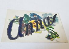 Antique NAME Postcard Anna In Blue Velvet w Embossed Pansies picture