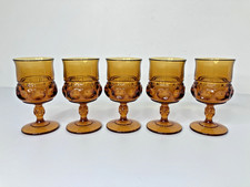 Vintage Indiana Kings Crown Thumbprint Amber Wine Glass Goblets 5 3/4” Set of 5 picture