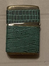 1937-1950 Vintage Zippo Lighter Green Reptile Skin Wrap Bradford PA Pat 2082695 picture