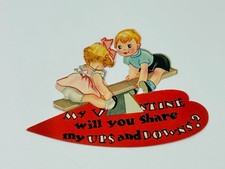 Valentine Card Children on Seesaw Die Cut Will You Share My Ups and Downs picture