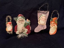 Antique German Christmas Diecut Santas Ornaments Tinsel Amazing Condition picture