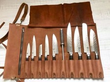 Vintage Tan 100% Real Leather Professional Space  Chef Knife Roll bag  picture
