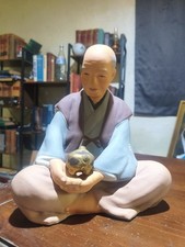 Vintage 1950s Hakata Urasaki Japan Clay Figurine Seated Elder Sage 8.5