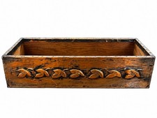 Vtg Hammered Copper Oblong Rectangular Planter Cachepot Laurel Leaf Design picture
