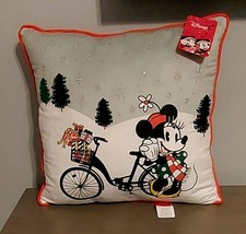 NWT Rare 2025 Disney Minnie On Bicycle & Gifts Winter Holiday Soft Pillow 17x17 picture