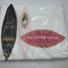 NEW Vtg Penney's Pencale Percale Twin Bed White 100% Cotton Sheet 72x108 picture