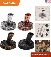 TXIN 4 Pieces Vintage round Metal Feather Pen Holder, Retro Feather Quill Dip picture