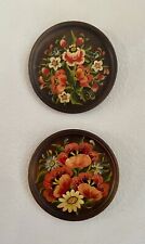 2 Hand Painted Florals on Wooden Wall Plate Beautifully Done Signed Circa 1981 picture