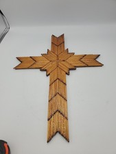 Vintage Burnt Wood Match Stick Cross Crucifix Folk Tramp Art picture
