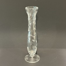 Vintage Cut Crystal Bud Vase 9.25” Tall Floral Etched Footed Clear Glass Decor picture