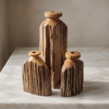 3 Vtg Reclaimed Wood Vases Antique Fence Post Folk Art Rustic Hand Turned Read picture