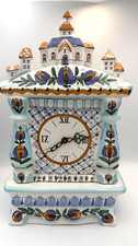 Vintage Gzhel Majolica Mantel Clock Russian Folk Art Hand Painted Church Petrov picture