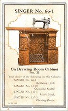 Singer No 66-1 Sewing Machine Trade Card 1910s - Drawing Room Cabinet No 31 picture