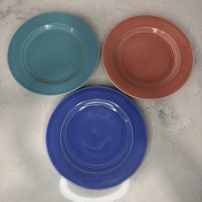 3 VTG Homer Laughlin Harlequin 9” Dinner Plate Set Rose Blue Turquoise picture