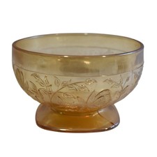 Jeanette Glass Iris and Herringbone Bowl Unisex 4.5in Marigold Excellent Vintage picture