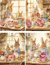 VALENTINE BUNNY RABBIT VICTORIAN VINTAGE 8 BLANK GLOSSY CARDS  CUPCAKES picture