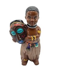 Hand painted ceramic African Tribal Figurine Boy holding mask picture