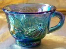 ANTIQUE CARNIVAL GLASS BLUE PUNCH, TEA CUP LEAVES & GRAPES   picture