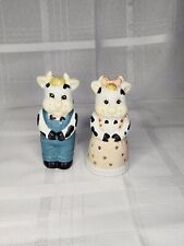 Country Anthropomorphic Miss Cow & Mr Bull Salt & Pepper Shakers Ceramic Painted picture