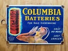 VINTAGE COLUMBIA BATTERY PORCELAIN SIGN NATIONAL CARBON POWER DEALER DRY CELL picture