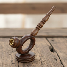 Artisan Hand-Carved Sheesham Wood Sparrow Pipe: Cherry Finish & Standing Base picture