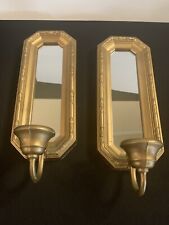 2 Vtg Gold Mirrored Wall Sconce Candle Holders picture
