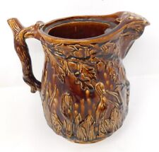 Water Pitcher Stork Rockingham Bennington Pottery Antique Yellowware Coxon 1800s picture
