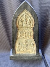 Antique Thai–Khmer Buddhist Stone Votive Stele w/ Multiple Buddhas, 18th–19th C picture