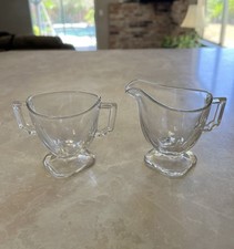 Vintage Clear Glass Sugar Creamer Set Footed Pedestal Art Deco Style picture