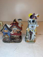 Vintage Halloween Village Full Moon Market Haunted House & Keep Tower Porcelain picture