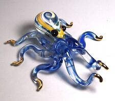 Blue Octopus figurine handmade blown art glass gold trim 4.75