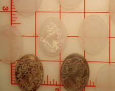 12 Vintage Oval Clear Frosted Translucent White Plastic Cameos 1-1/2